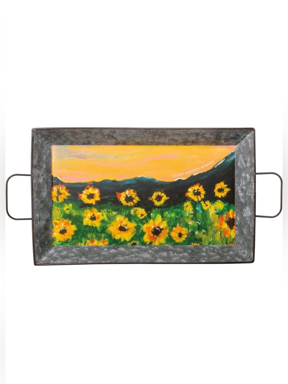 NEW Sunflower Collect Beautiful Moments Painted Metal Serving Tray with Handles